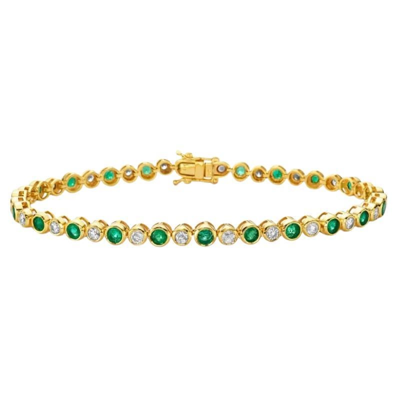 Tennisarmband mit abwechselnd Diamanten und Smaragden (4,00ct.) Lünette in 14K Gold gefasst