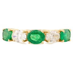 Bague de fiançailles pour elle en or jaune massif 18k avec émeraude et diamant alternatif