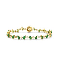 Alternate Smaragd-Armband in Birnenform und rundem Diamanten (4,05 ct.) aus 14K Gold