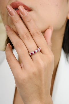 Alternate Ruby and Diamond Half Eternity Engagement Band in 18k Yellow Gold