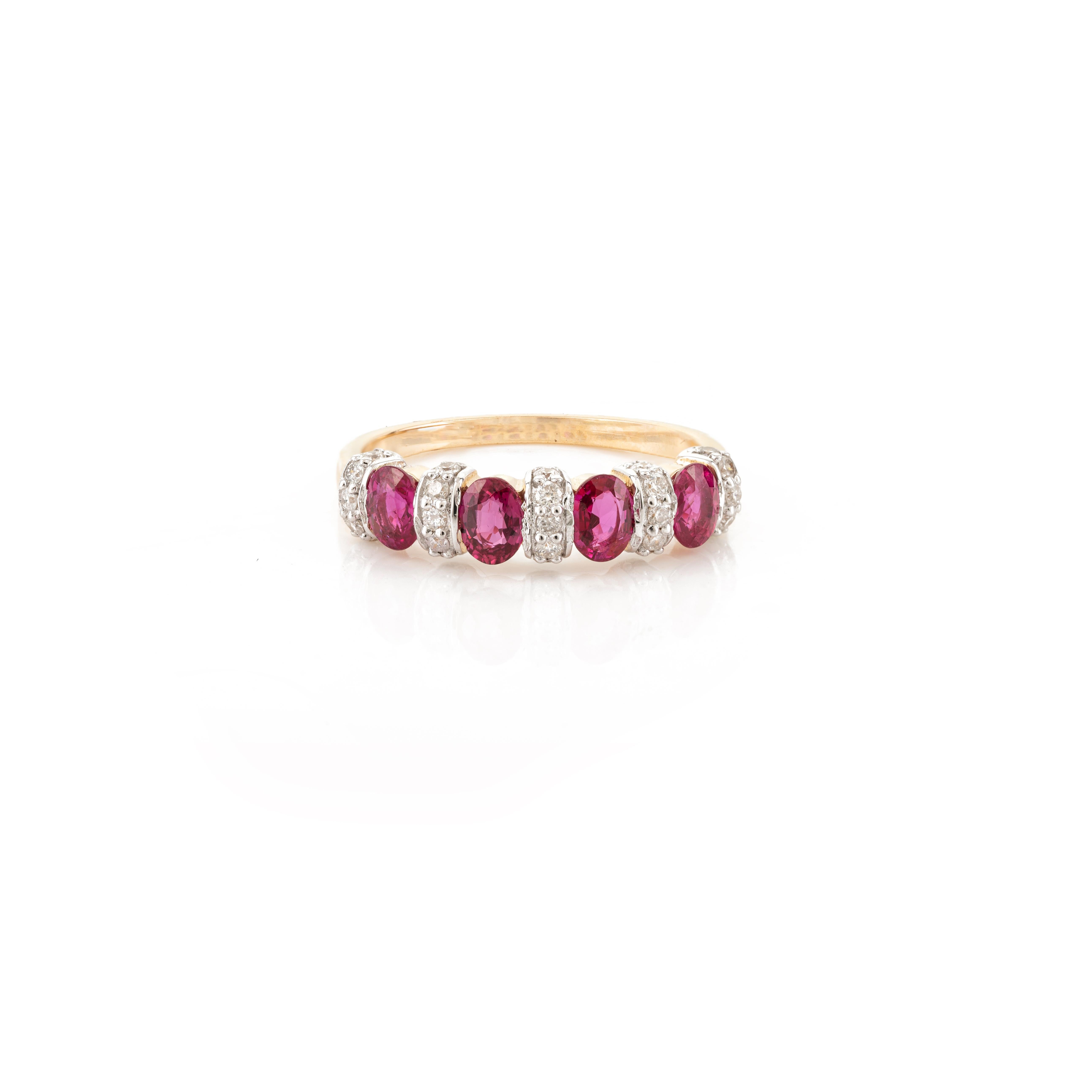 For Sale:  Alternate Ruby and Diamond Half Eternity Engagement Band in 18k Yellow Gold 3