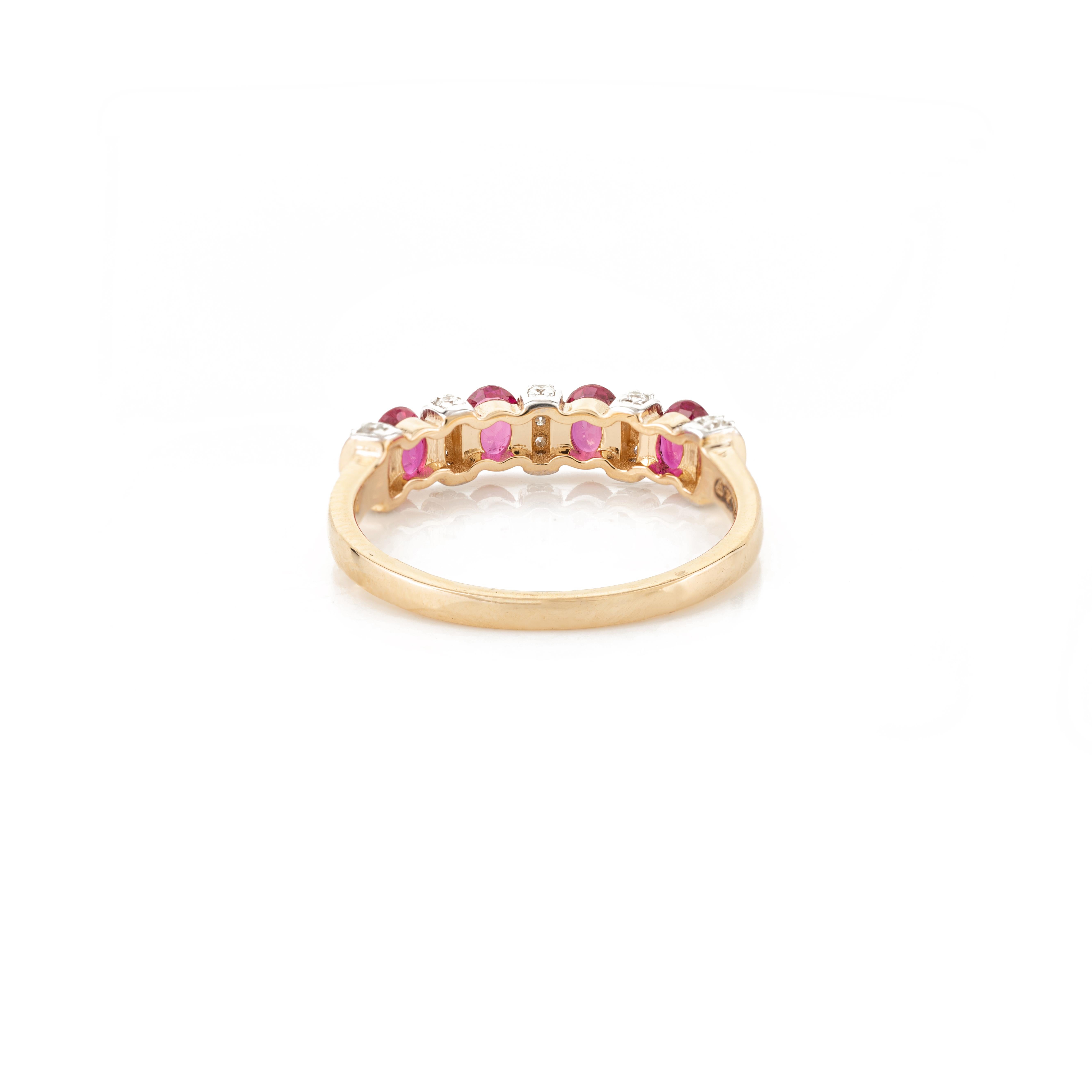 For Sale:  Alternate Ruby and Diamond Half Eternity Engagement Band in 18k Yellow Gold 7