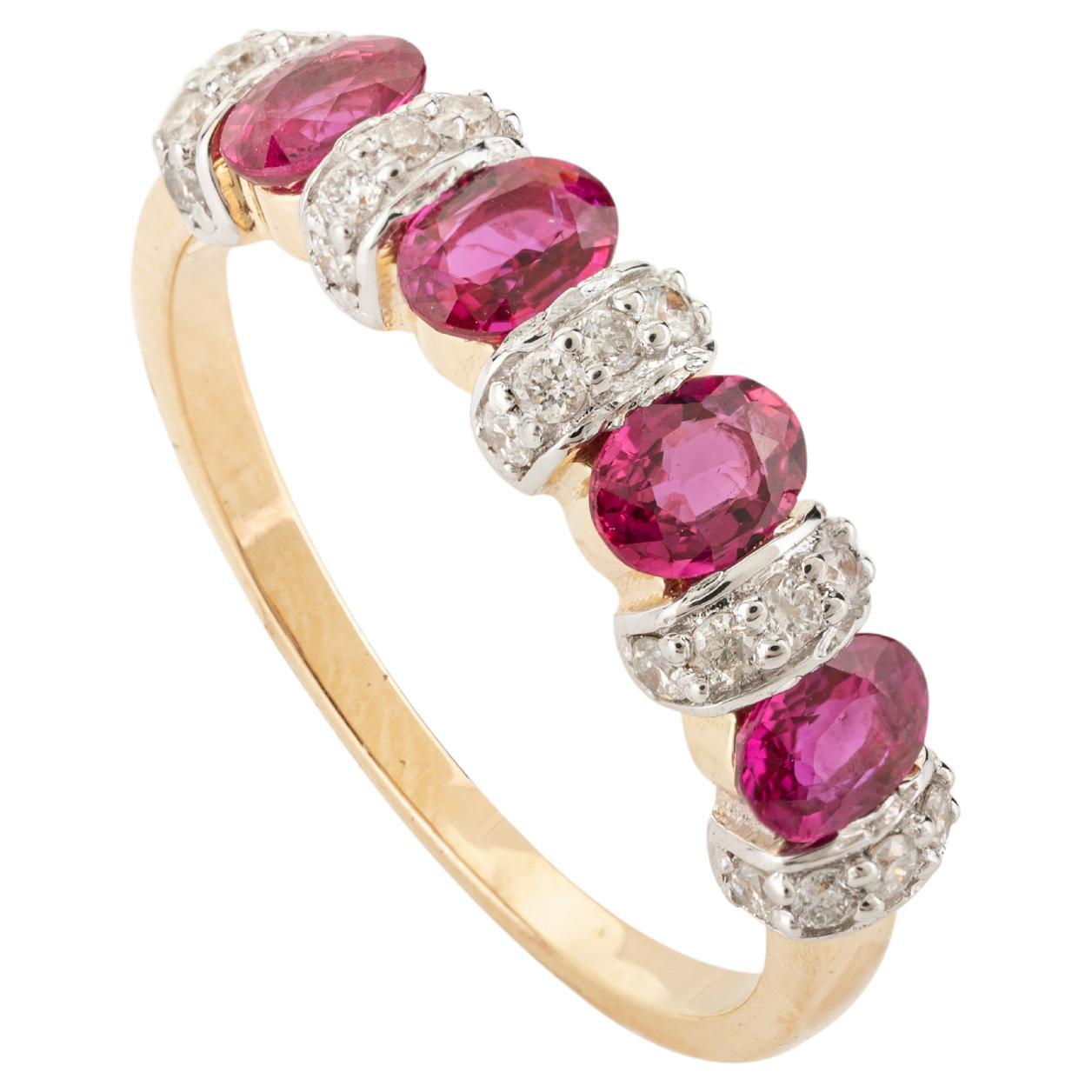 For Sale:  Alternate Ruby and Diamond Half Eternity Engagement Band in 18k Yellow Gold