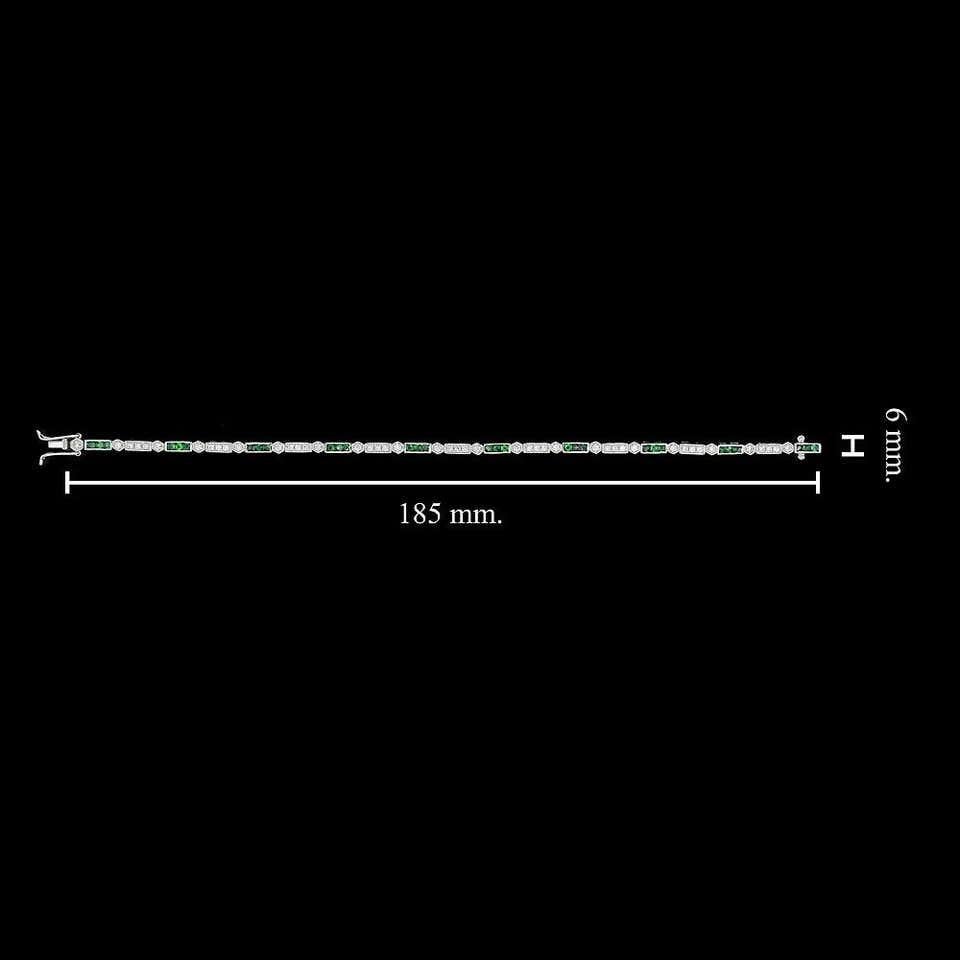 Alternate Row Green Emerald & Diamond Tennis Line 14K White Gold Bracelet im Angebot 2