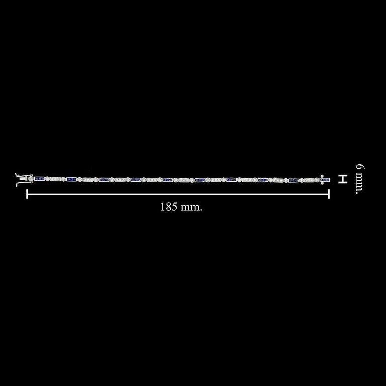 Alternate Square Shape Blue Sapphire & Diamond White Gold Tennis Line Bracelet For Sale 2