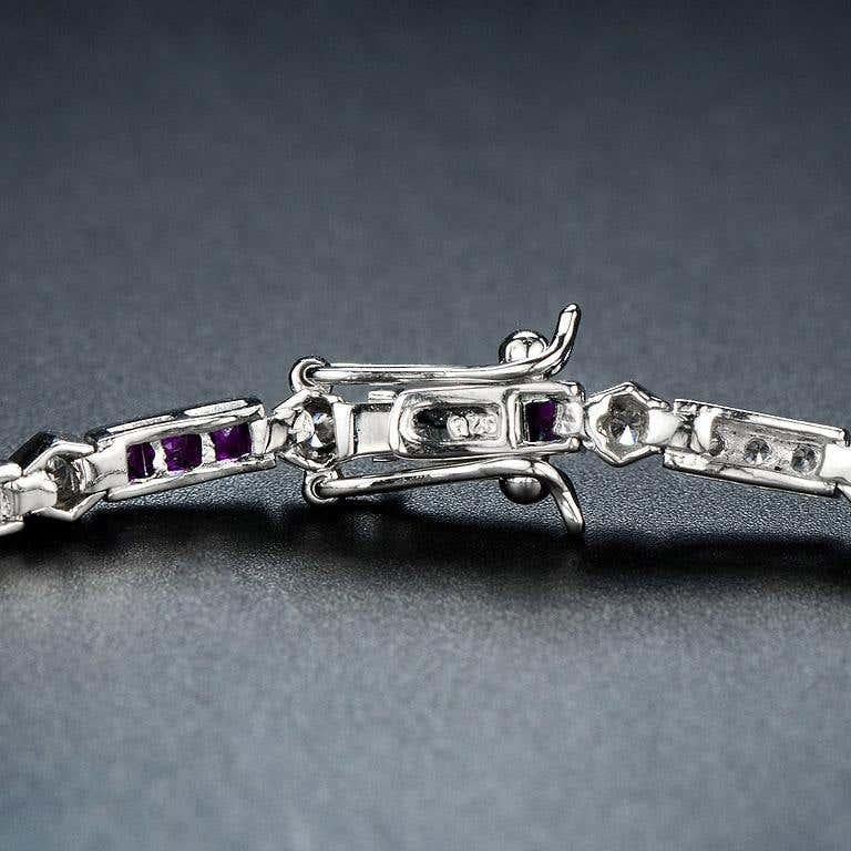 Alternate Triple Red Pink Ruby & Diamond Tennis Line 14K White Gold Bracelet im Angebot 1