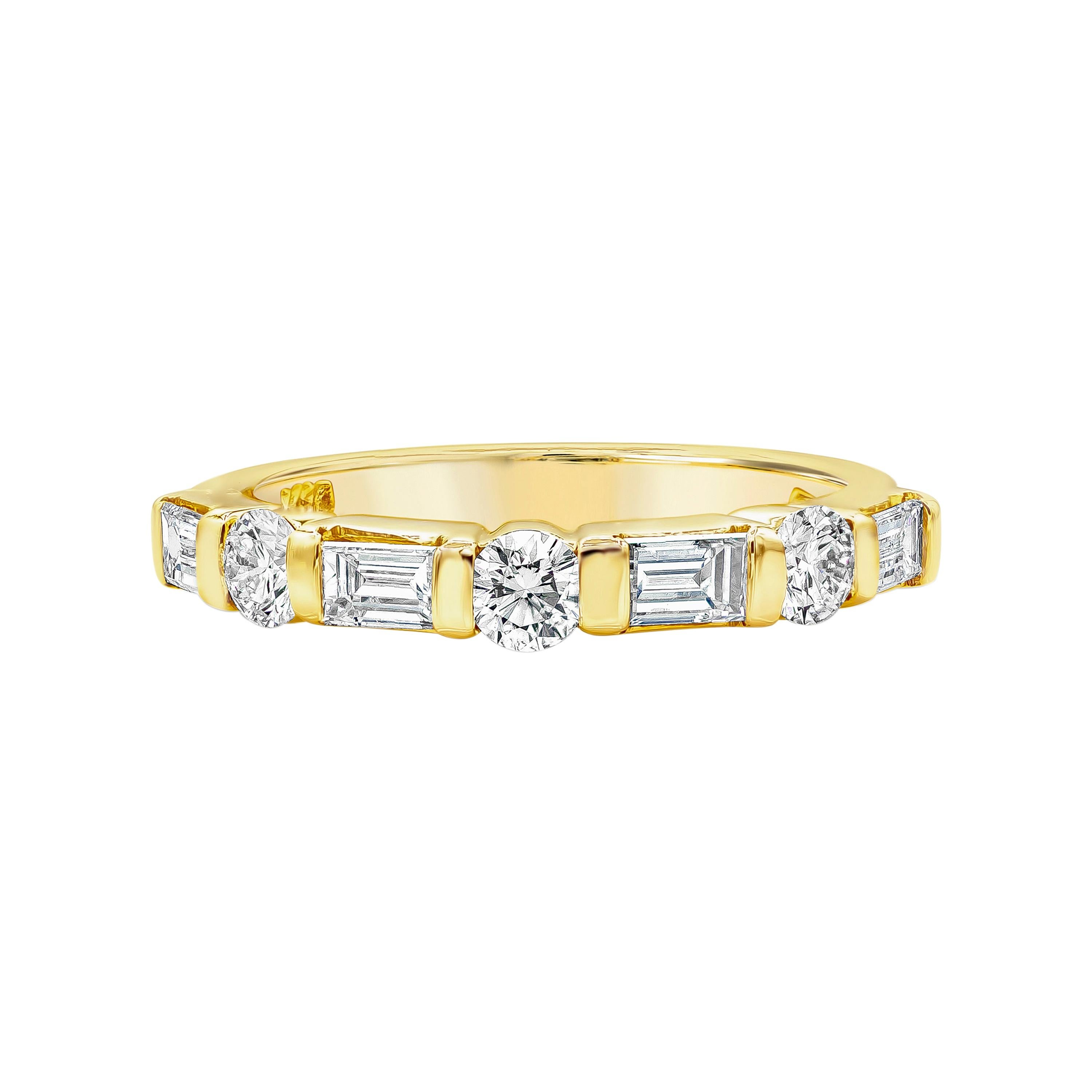 Roman Malakov 0.91 Carats Alternating Baguette and Round Diamond Wedding Band For Sale
