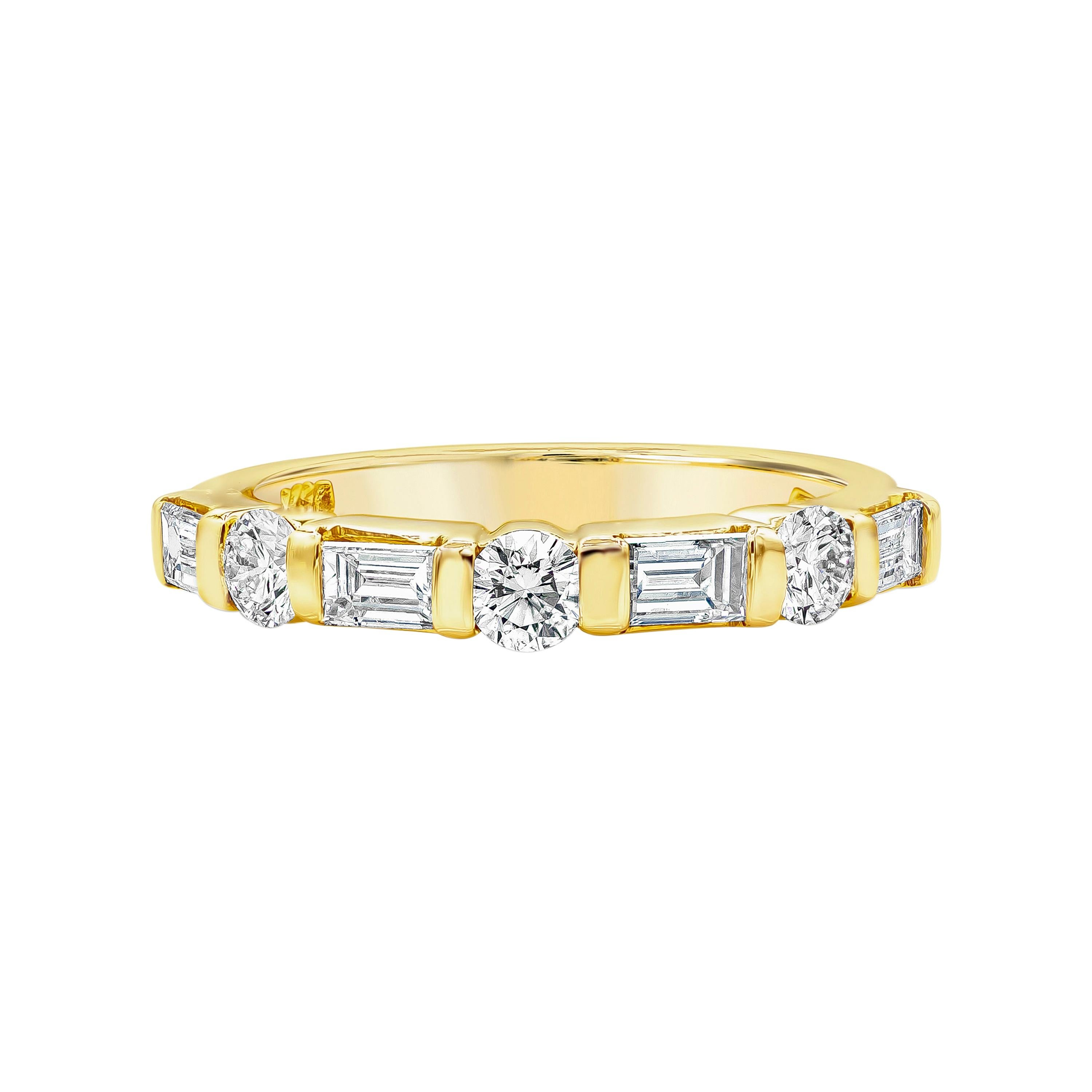 Roman Malakov 0.91 Carats Alternating Baguette and Round Diamond Wedding Band