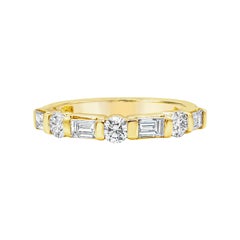 Alternating Baguette and Round Diamond Seven-Stone Wedding Band
