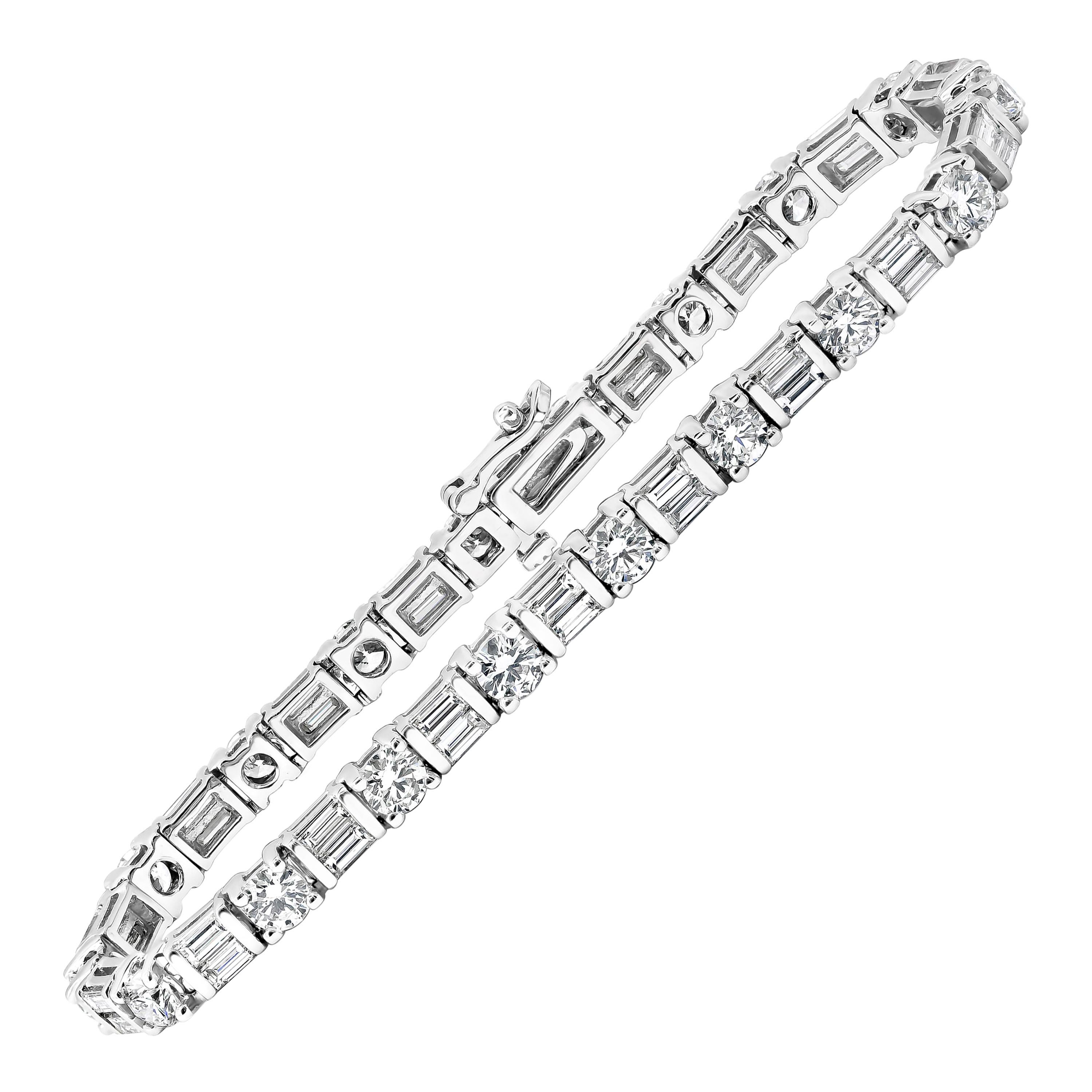 Roman Malakov 8.02 Carats Total Mixed Cut Alternating Diamond Tennis Bracelet For Sale