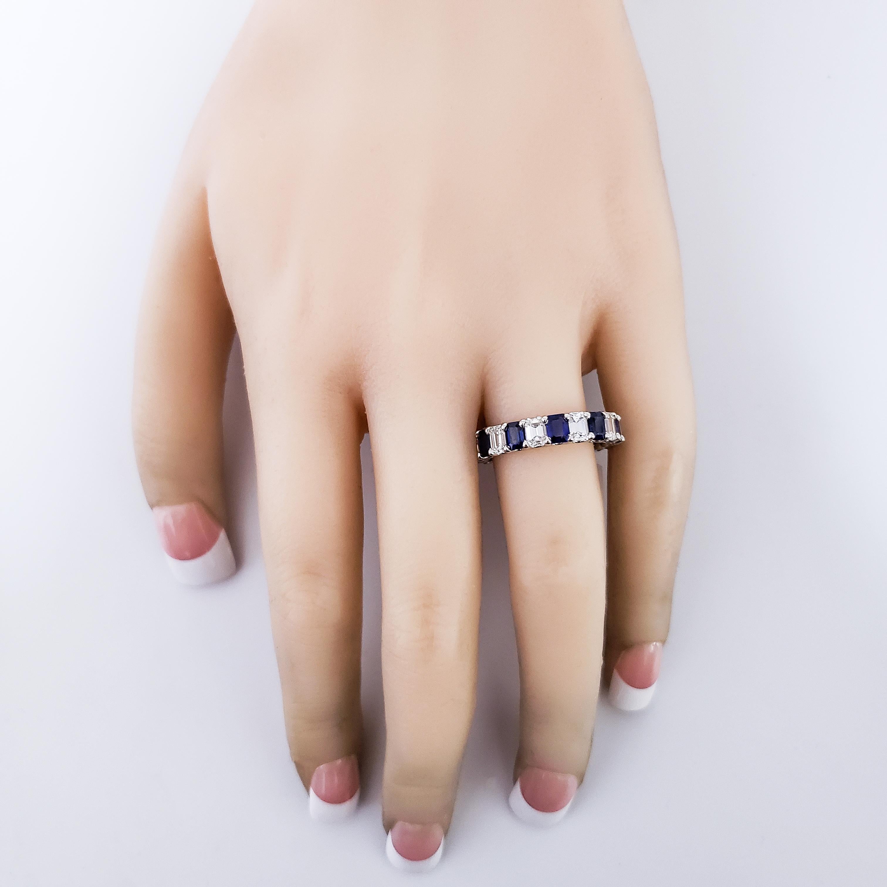 Alternating Blue Sapphire and Diamond Eternity Wedding Band In New Condition In New York, NY