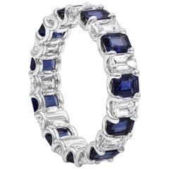 Alternating Blue Sapphire and Diamond Eternity Wedding Band