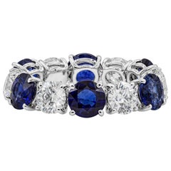 7.36 Carat Alternating Blue Sapphire and Diamond Eternity Wedding Band Ring