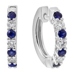 Alternating Blue Sapphire and Diamond Hoop Earrings Alternating Blue Sapphire and Diamond Hoop Earrings