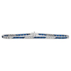 Alternating Blue Sapphire and Diamond Tennis Bracelet