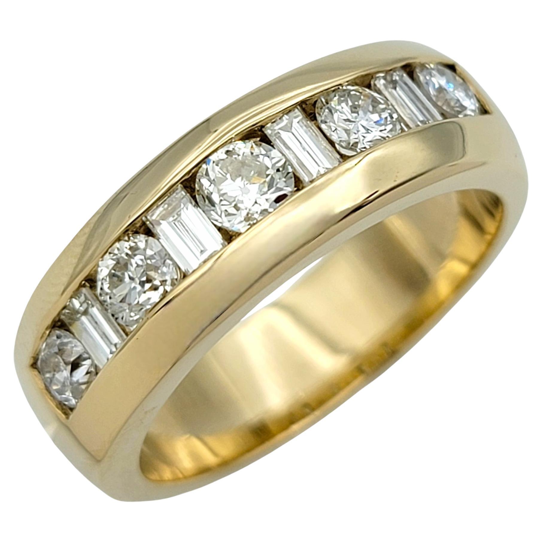 Alternating Channel Set Round and Baguette Diamond Band Ring in 14 Karat Gold