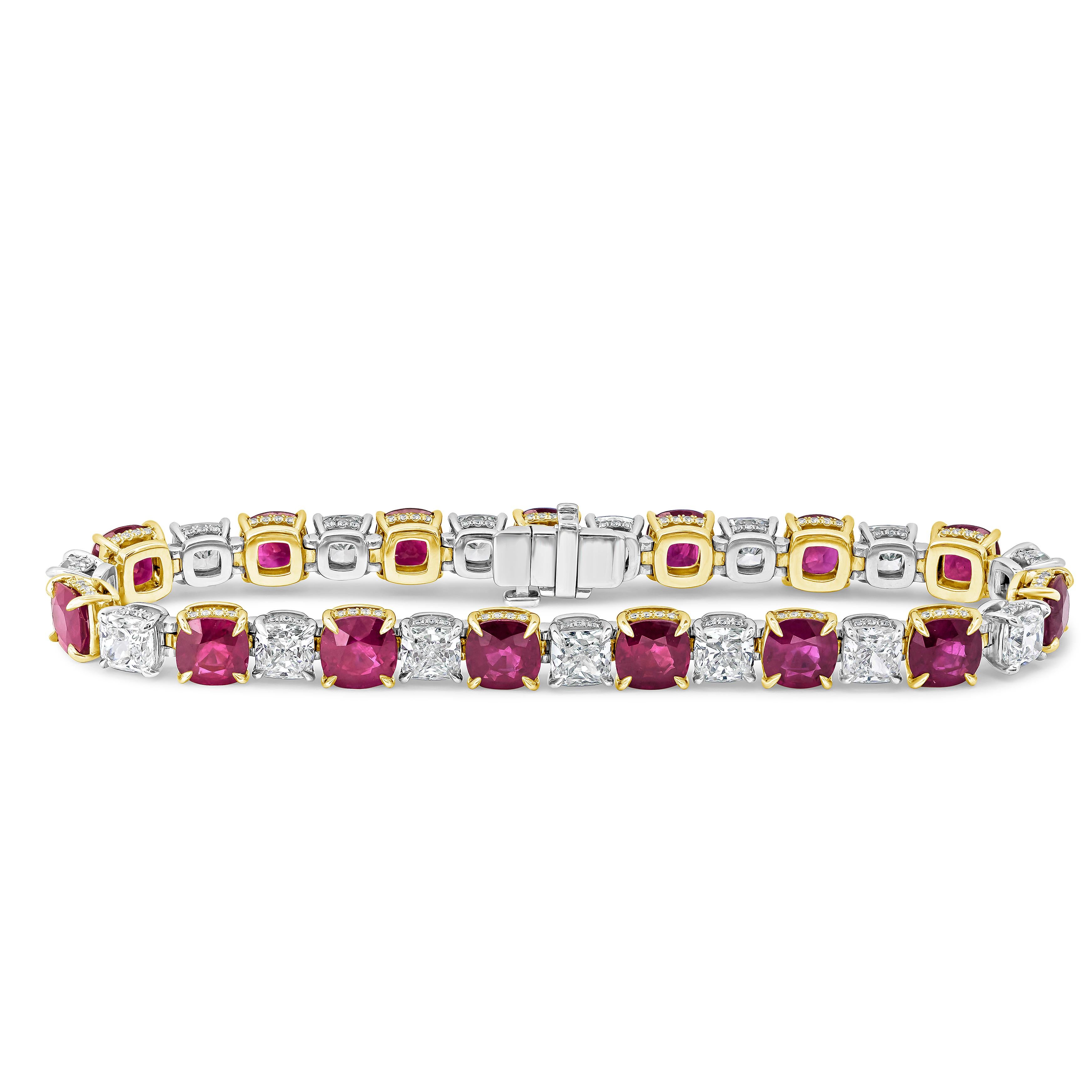 Roman Malakov 30,00 Karat Kissenschliff burmesisches Rubin & Diamant-Tennisarmband im Angebot