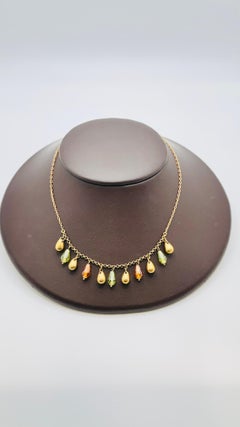 Alternating Dangle Citrine, Yellow Sapphire & Peridot 14K Gold Droplet Necklace