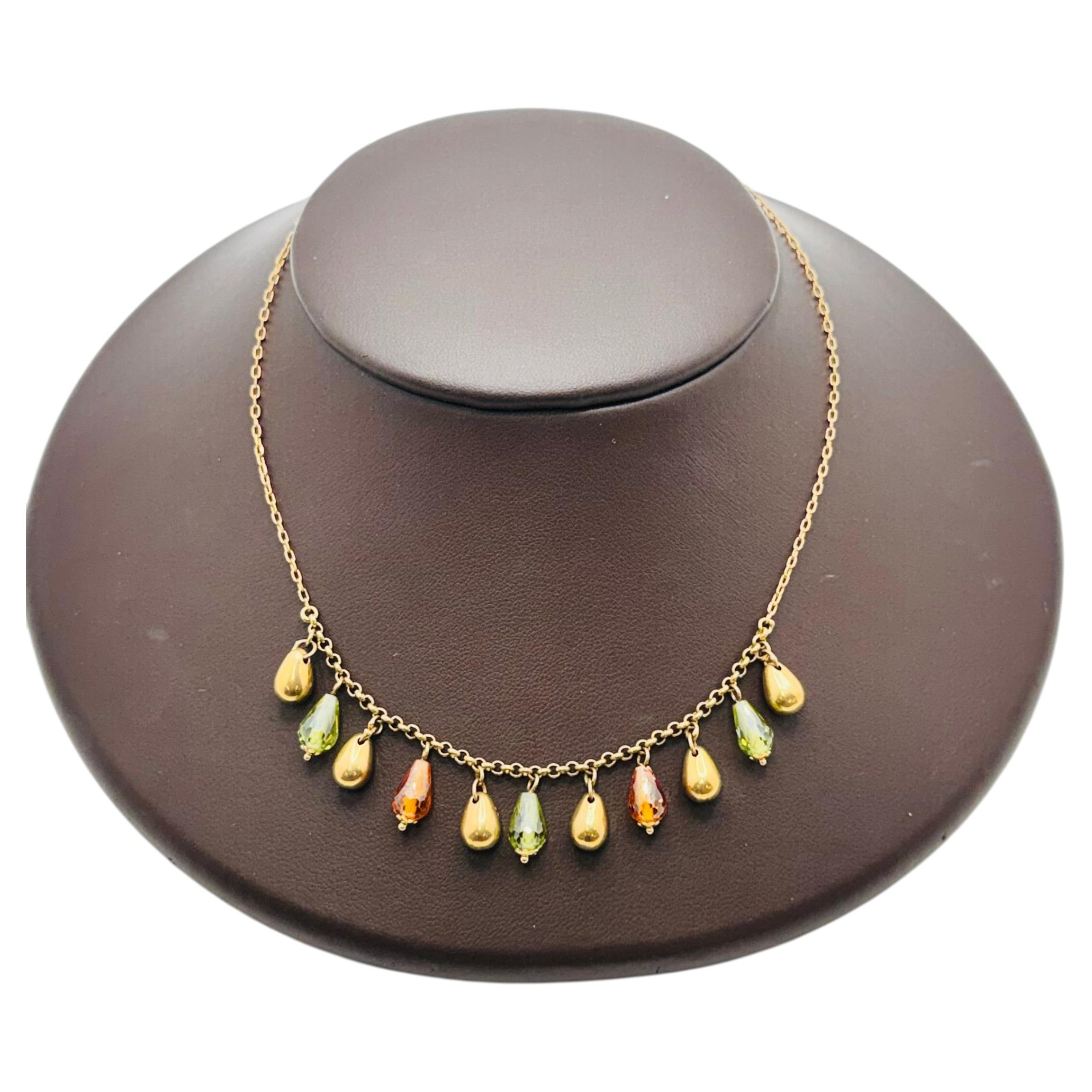 Collar de gotas de oro de 14 quilates con citrino, zafiro amarillo y peridoto alternados