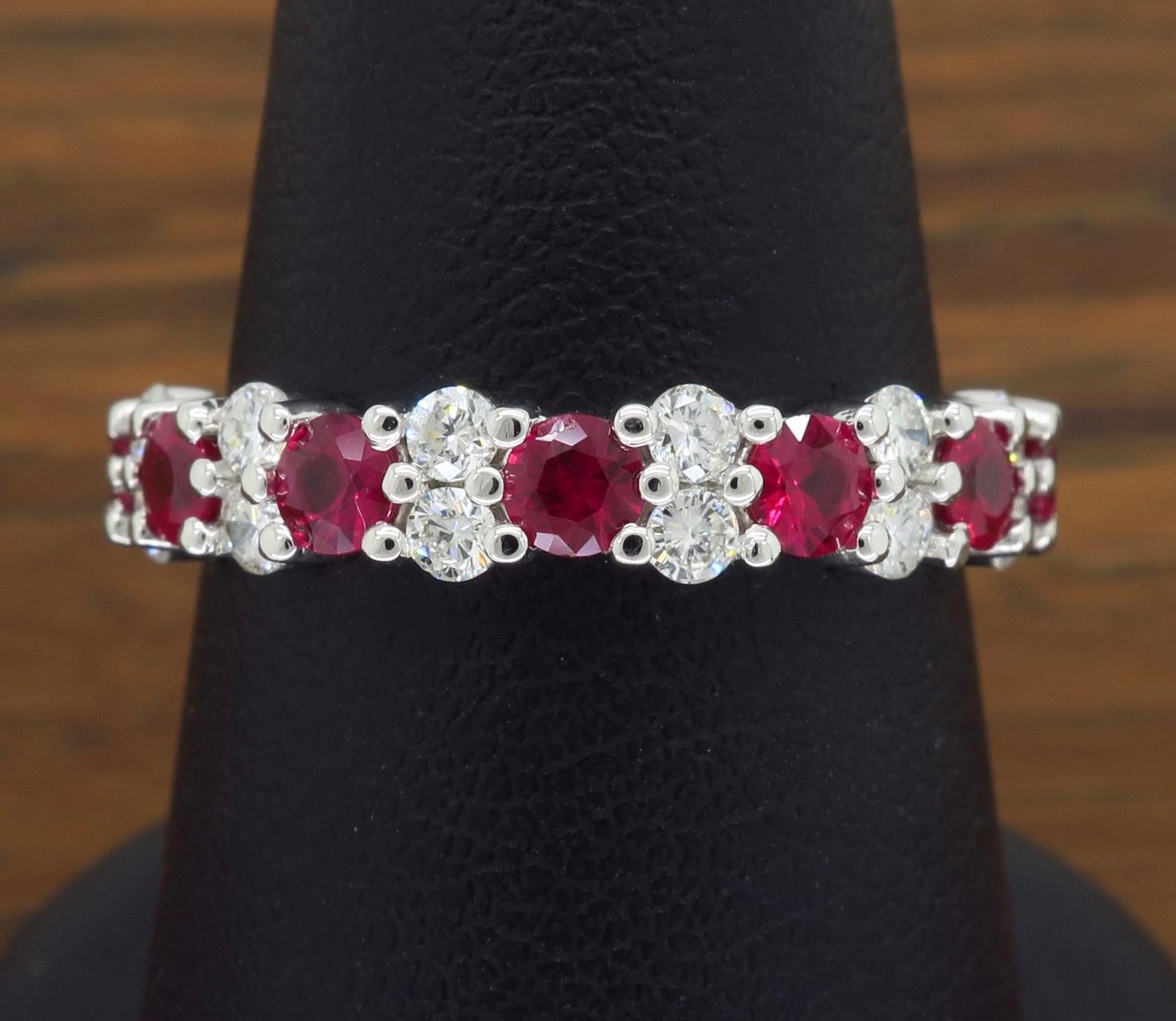 Alternating Diamond and Ruby Ring In New Condition In Webster, NY