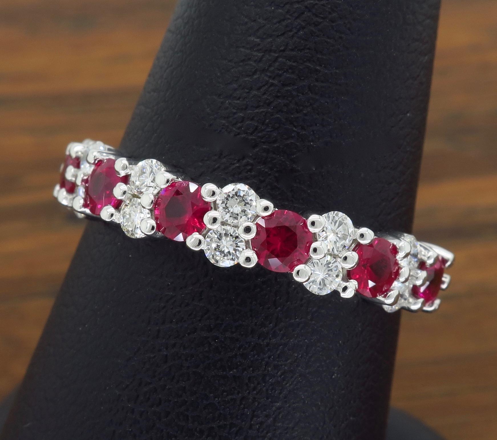Women's or Men's Alternating Diamond and Ruby Ring