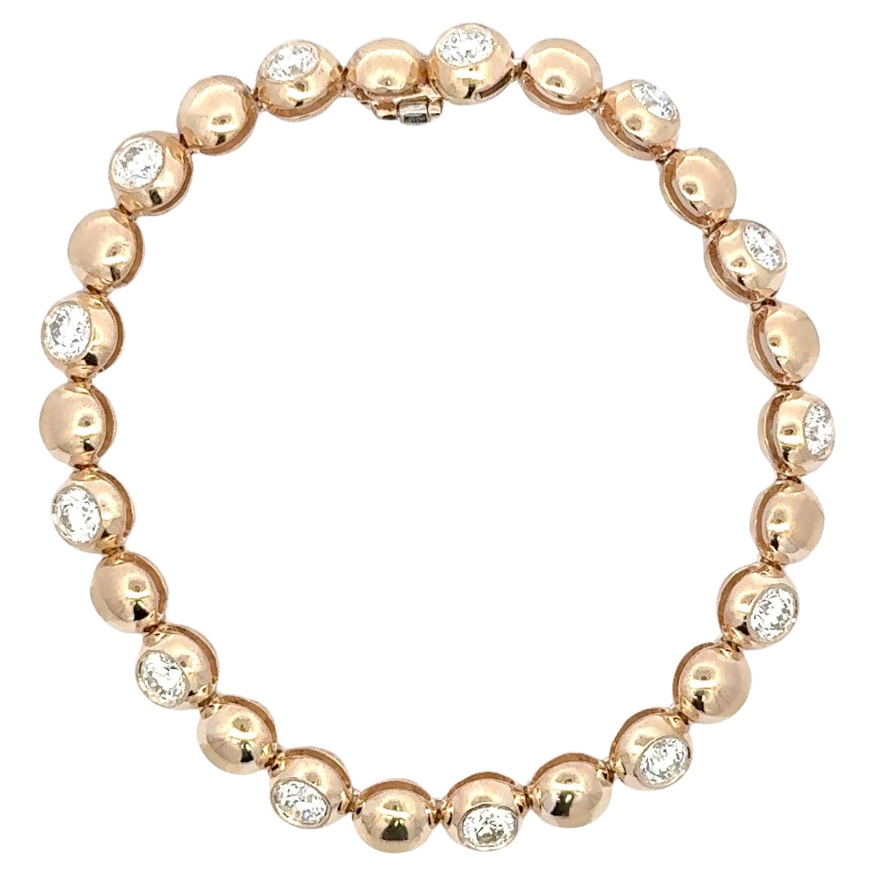 Alternating Diamond Dome Tennis Bracelet 4.08 Carats 14 Karat Yellow Gold G VS2 For Sale