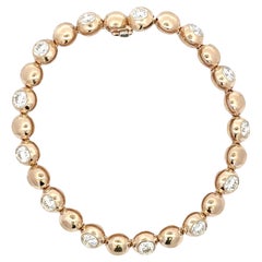 Alternating Diamond Dome Tennis Bracelet 4.08 Carats 14 Karat Yellow Gold G VS2