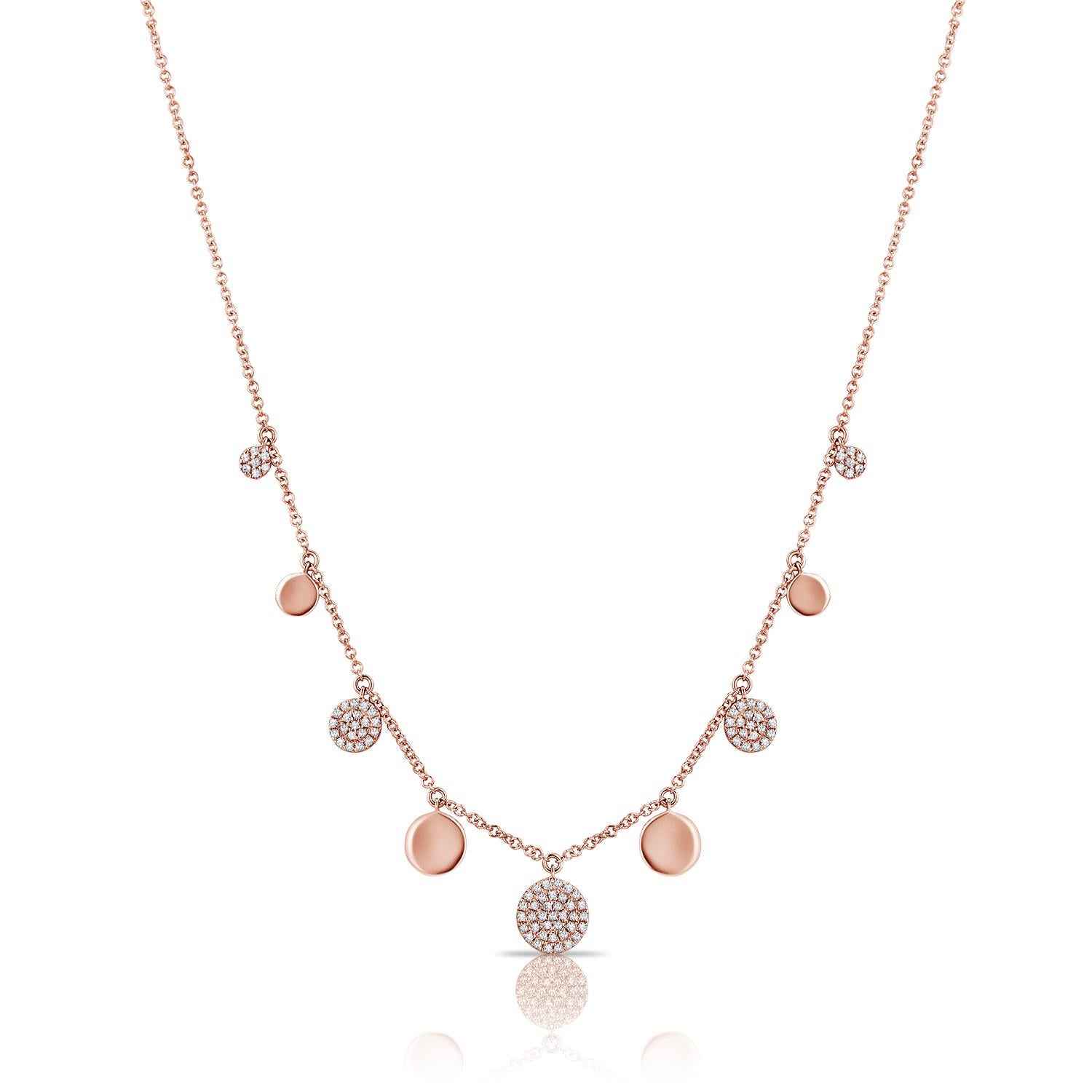 Collana a disco con diamanti alternati e alta lucidatura 0,27 carati in oro 14KT In condizioni Nuovo in vendita a New York, NY