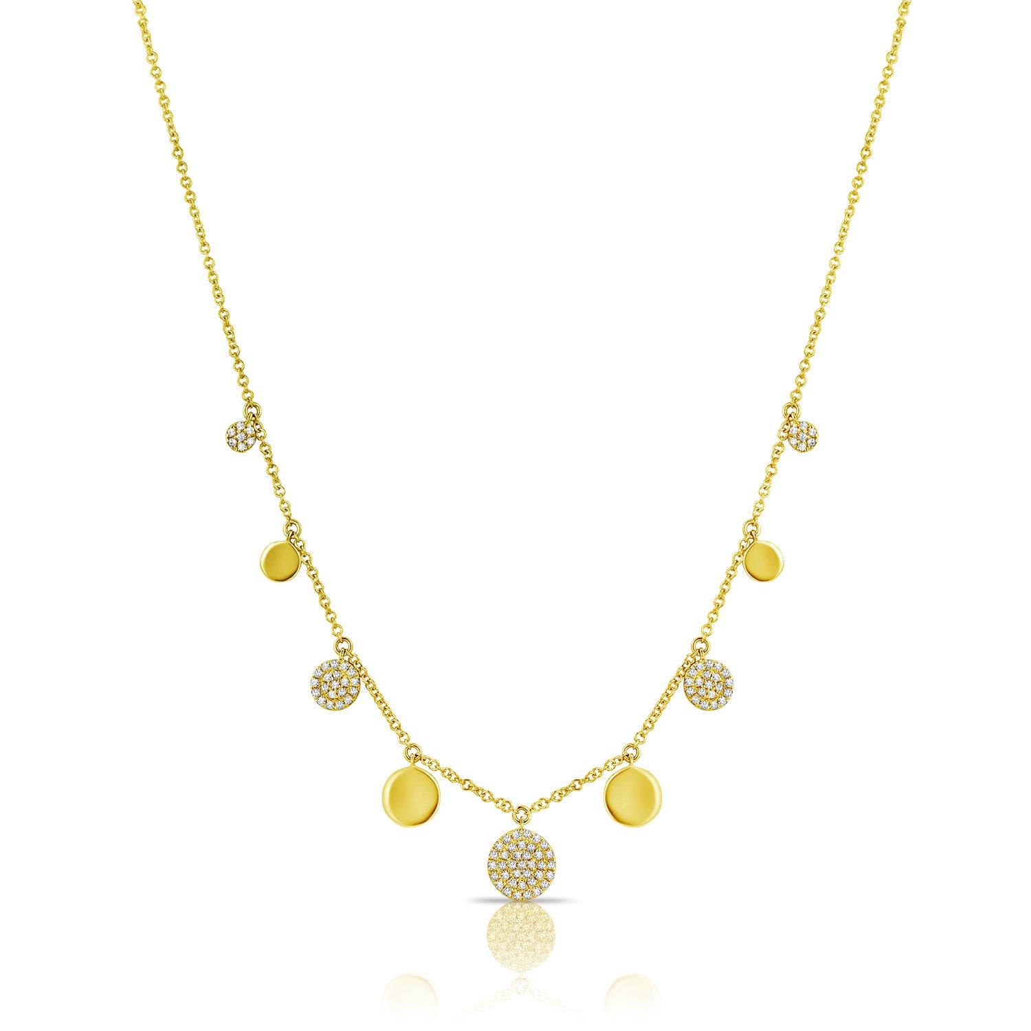 Donna Collana a disco con diamanti alternati e alta lucidatura 0,27 carati in oro 14KT in vendita