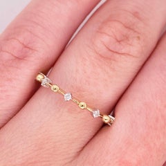 Alternating Diamond Ring, 14K Gold Diamond Bead Station Band, LR51703