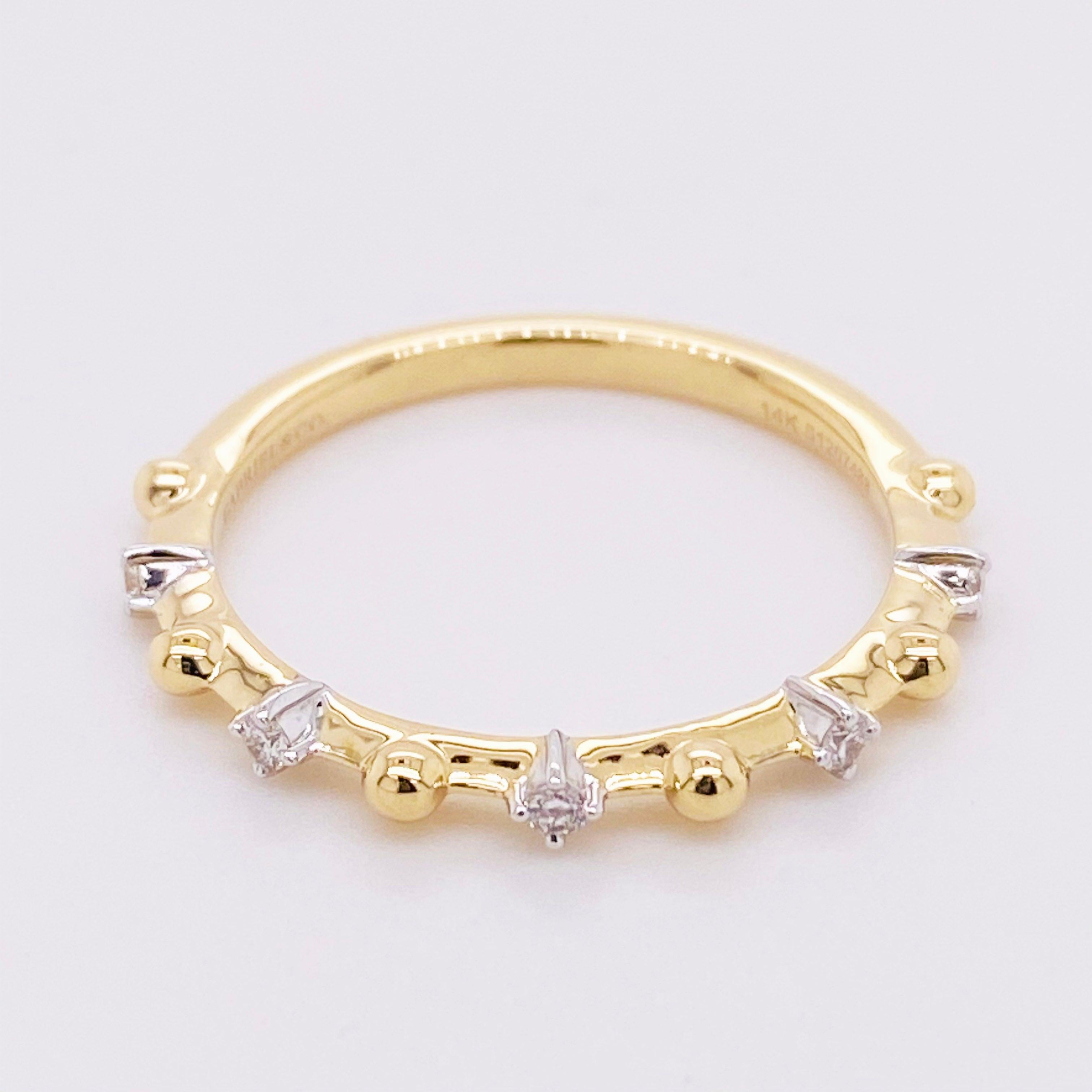 For Sale:  Alternating Diamond Ring, 14 Karat Gold Diamond and Ball Bead Band, LR51703Y45JJ 3
