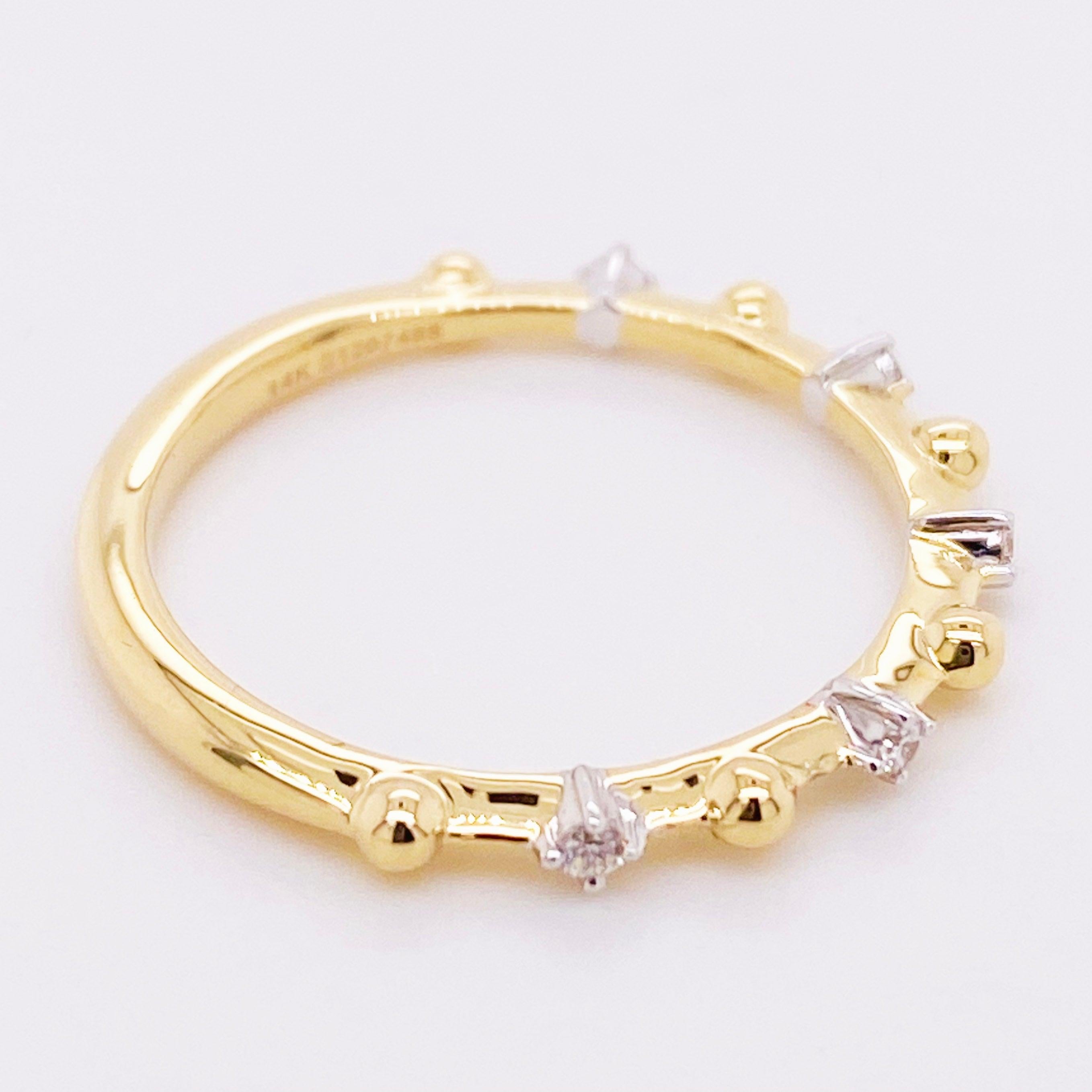 For Sale:  Alternating Diamond Ring, 14 Karat Gold Diamond and Ball Bead Band, LR51703Y45JJ 4
