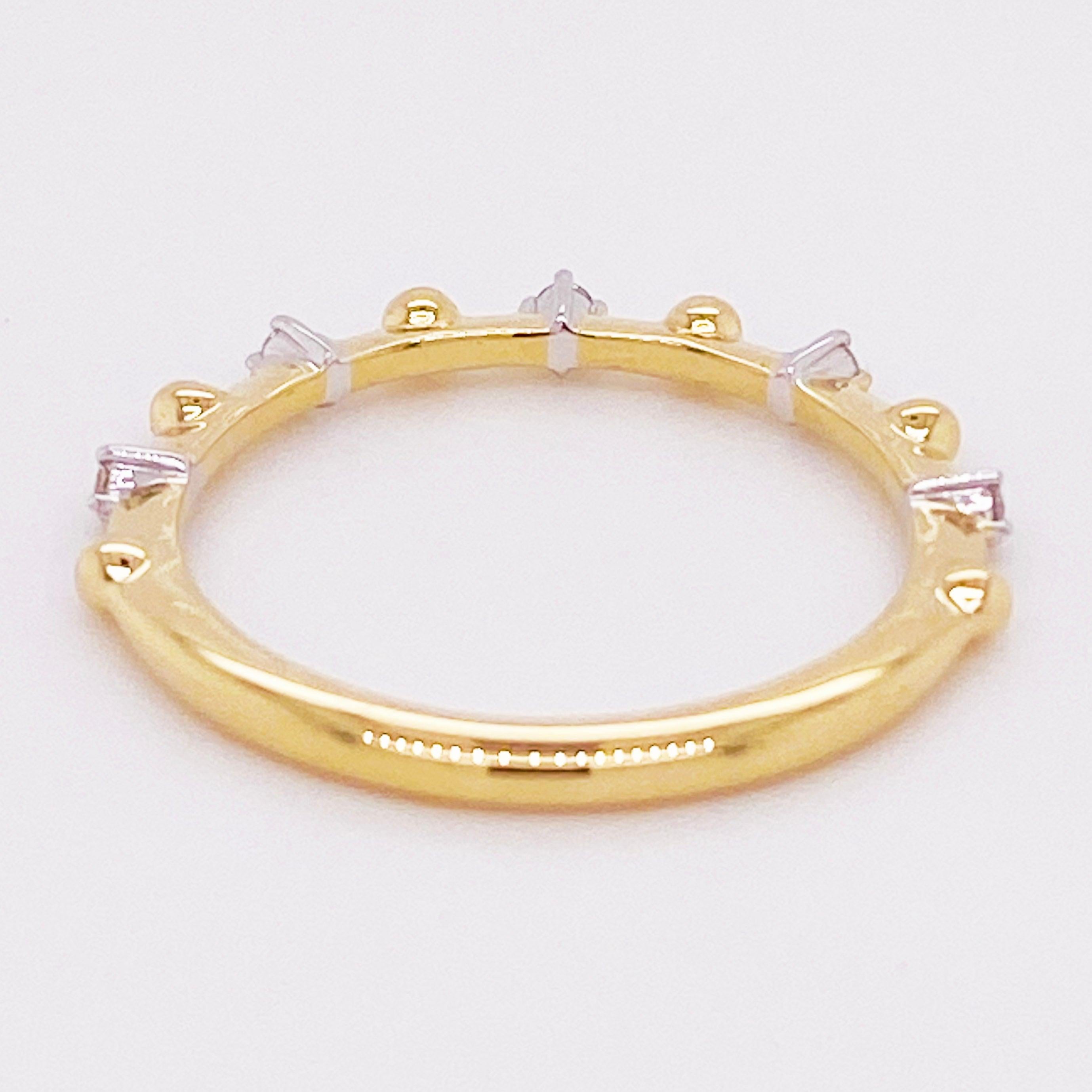 For Sale:  Alternating Diamond Ring, 14 Karat Gold Diamond and Ball Bead Band, LR51703Y45JJ 5