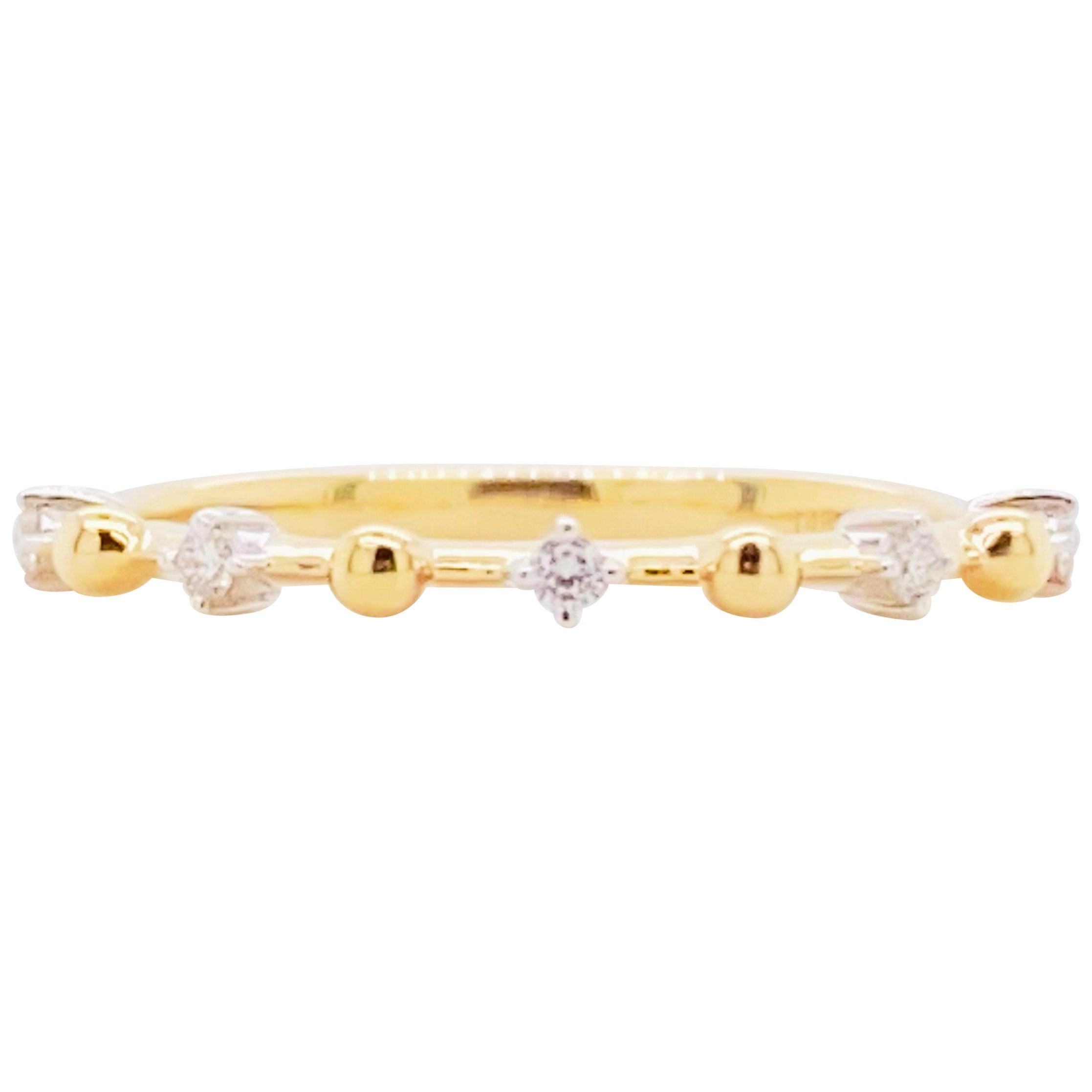 For Sale:  Alternating Diamond Ring, 14 Karat Gold Diamond and Ball Bead Band, LR51703Y45JJ