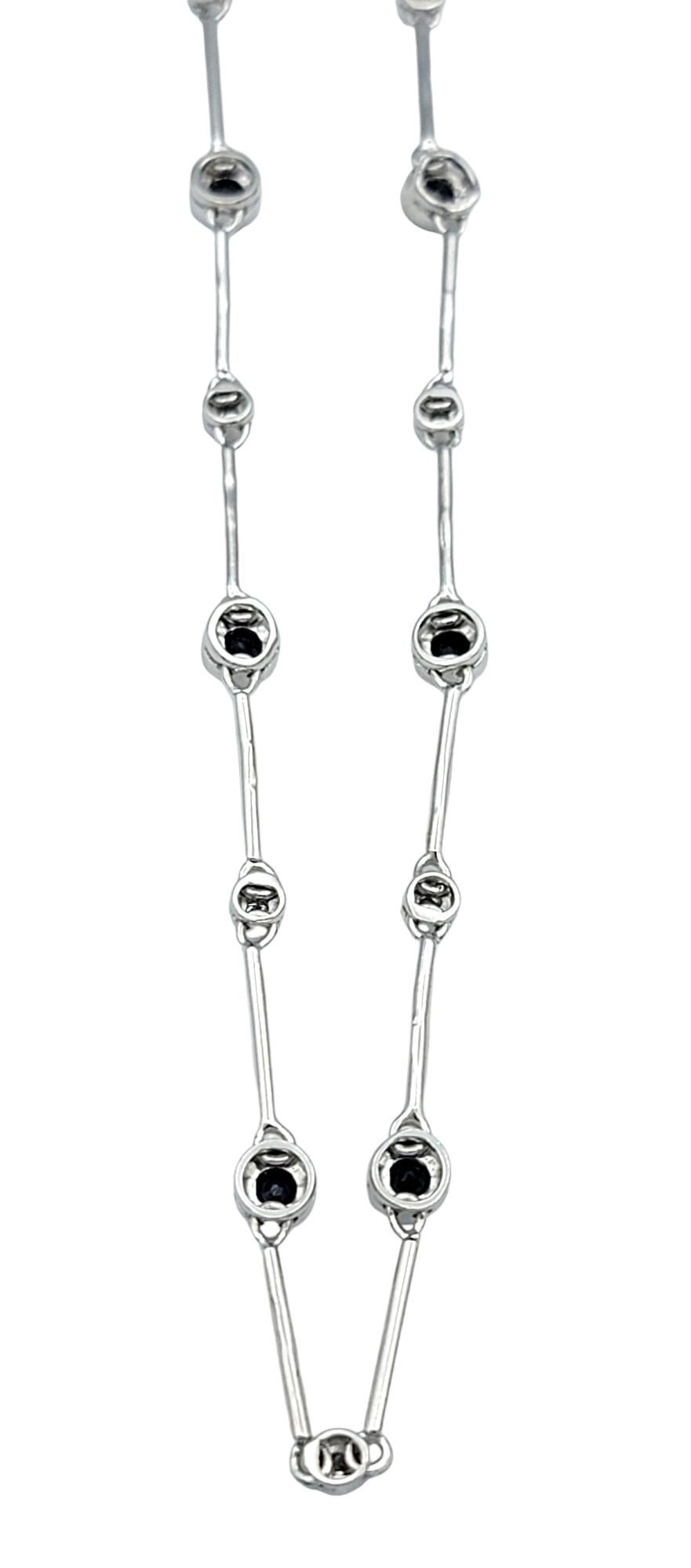 Collier en or blanc 14 carats à maillons alternés de diamants et de saphirs A Link Bon état - En vente à Scottsdale, AZ