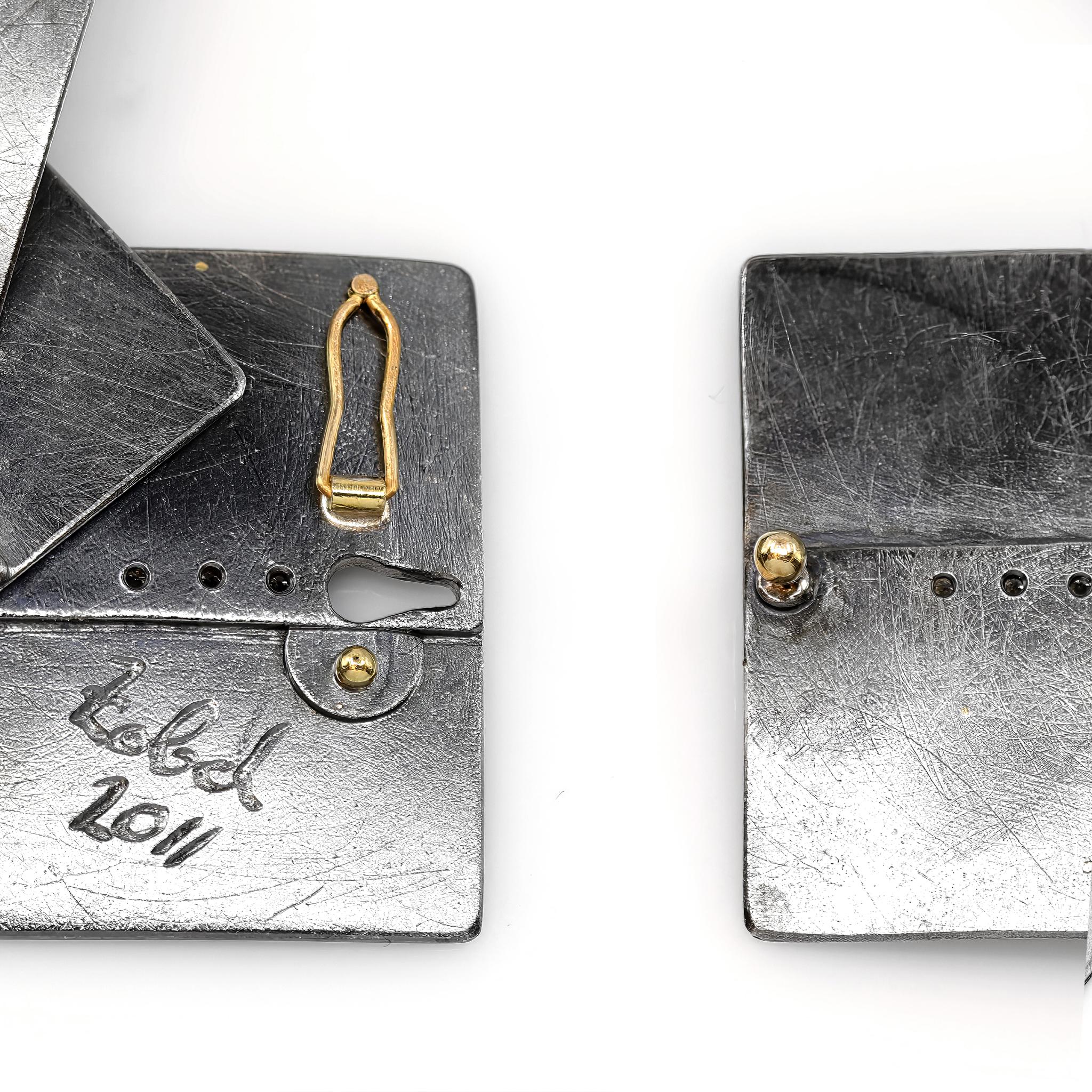 Gliederhalskette aus Gelbgold mit abwechselnd abwechselnden Diamanten und oxidiertem Silber, Atelier Zobel im Angebot 1