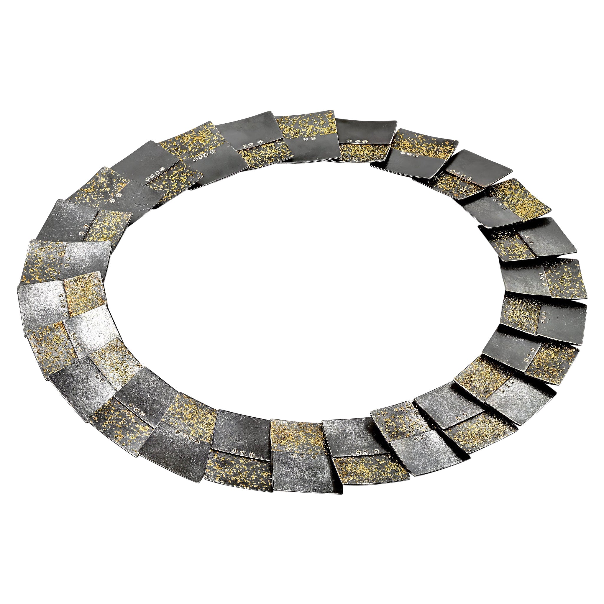 Collar de Eslabones de Plata Oxidada y Oro Amarillo con Diamantes Alternados, Atelier Zobel en venta