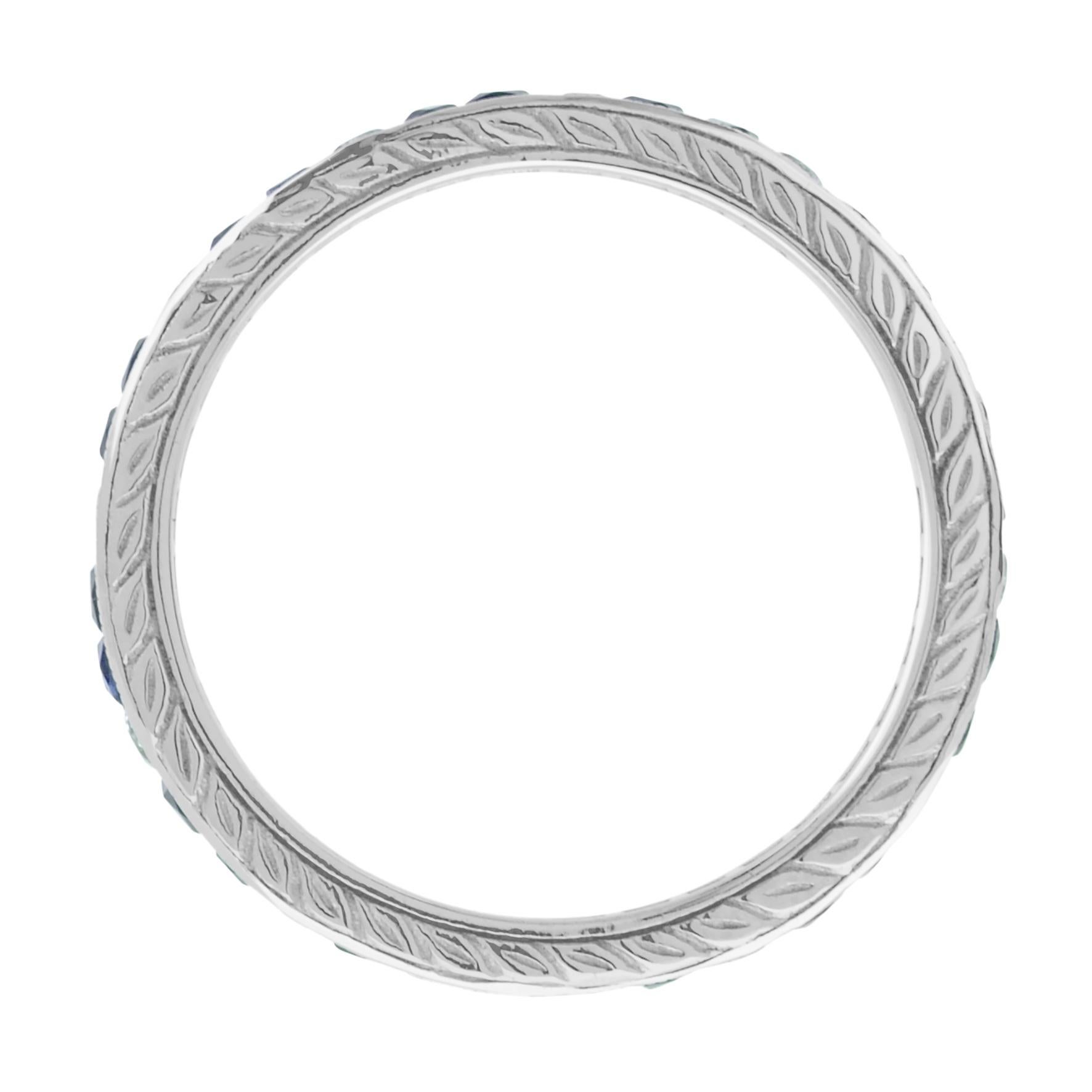 Alternating Double Blue Sapphire & Diamond Eternity Band 14K White Gold Ring (Art déco) im Angebot