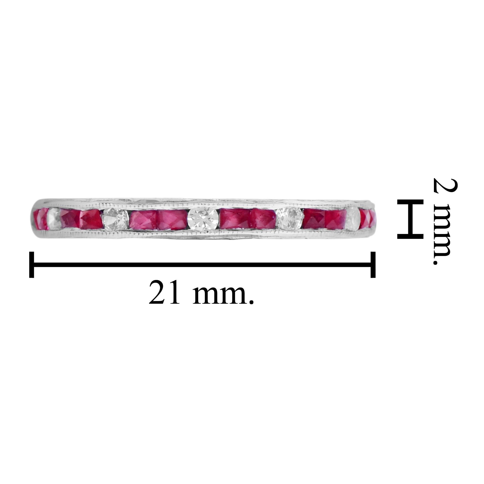 For Sale:  Alternating Double Ruby and Diamond Eternity Ring in 14K White Gold 5