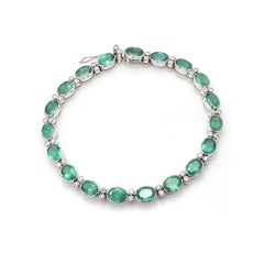 14.15 ct Emerald Alternating Diamond Wedding Tennis Bracelet in 18K White Gold