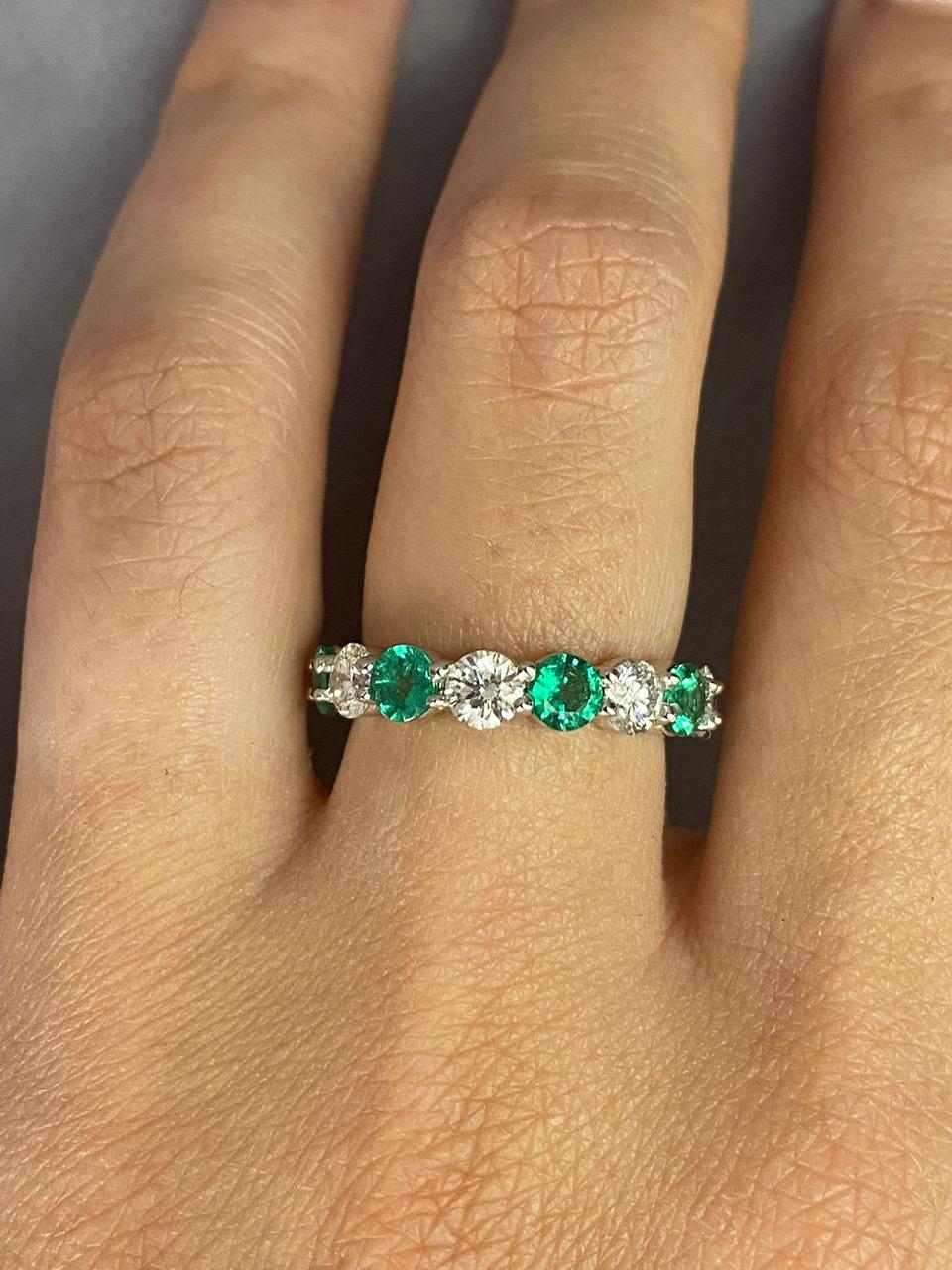 Alternating Emerald and Round Diamond Eternity Band Ring For Sale 1