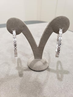 Alternating Emerald and Round Diamond Hoop Earrings
