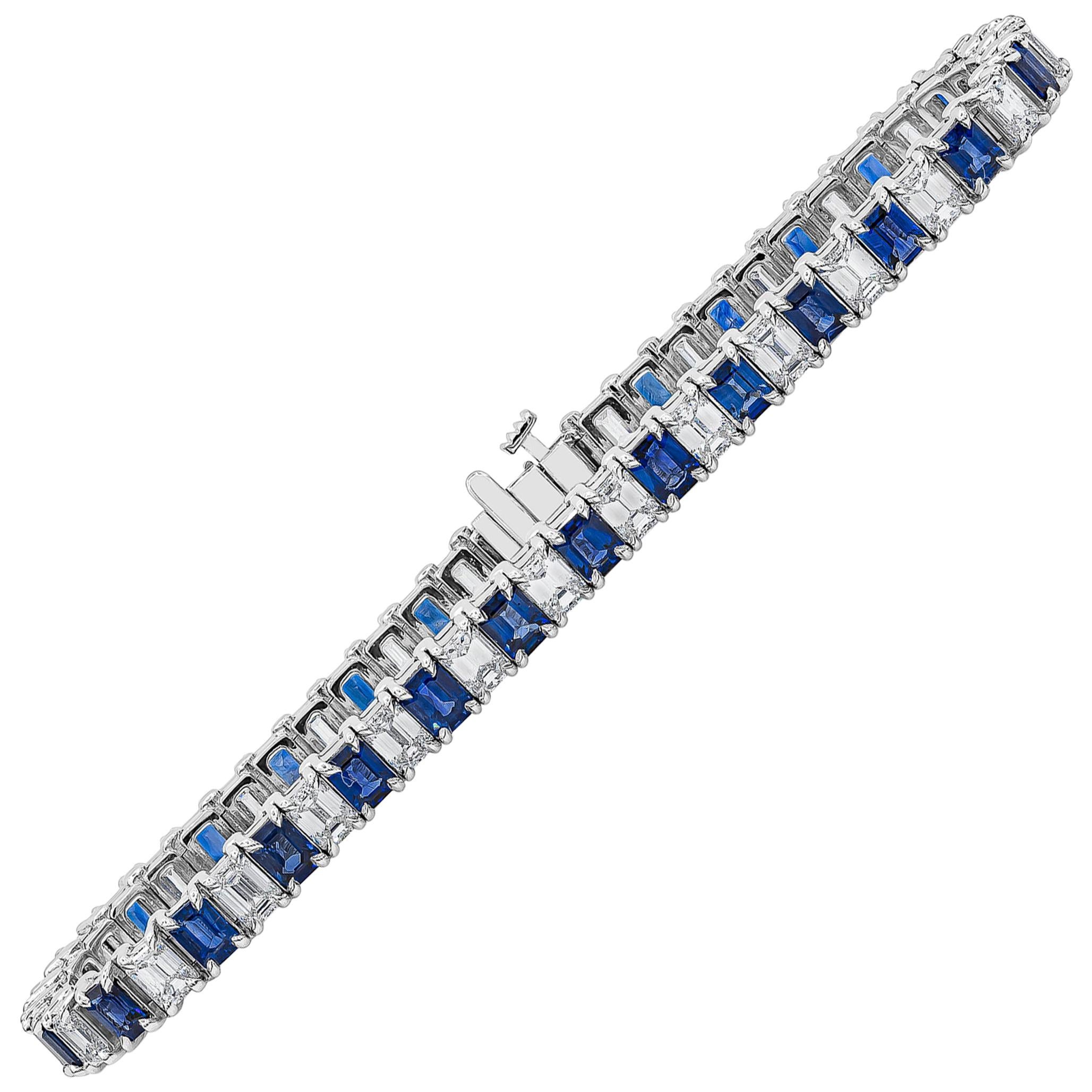 Roman Malakov 12,73 Karat Gesamt Smaragdschliff Saphir & Diamant-Tennisarmband