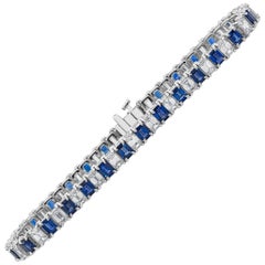 Roman Malakov 12.73 Carat Total Emerald Cut Sapphire & Diamond Tennis Bracelet
