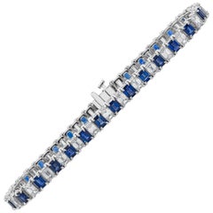 Roman Malakov 12.73 Carats Total Emerald Cut Sapphire & Diamond Tennis Bracelet