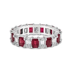 Alternating Emerald Cut Ruby and Diamond Eternity Wedding Band