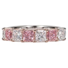 Alternating Fancy Pink and Colorless Diamond Half Eternity Band
