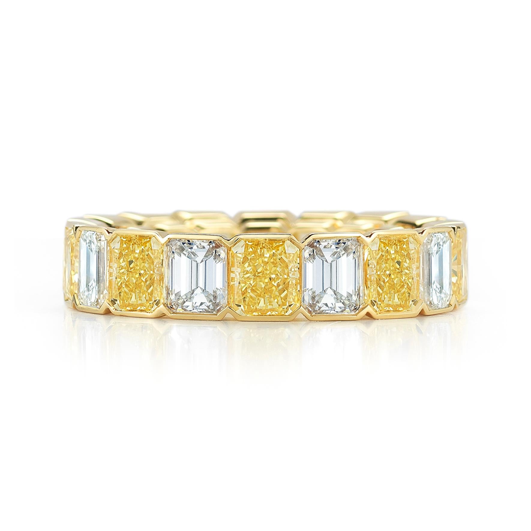 Memoryring mit abwechselnd gelben und weißen Fancy-Diamanten () 4