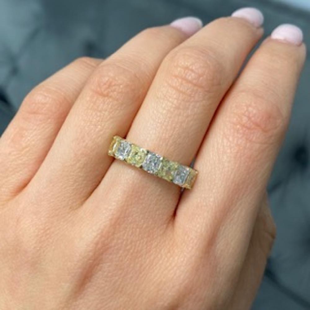 Radiant Cut Alternating Fancy Yellow and White Elongated Radiant Diamond Half Eternity Band For Sale