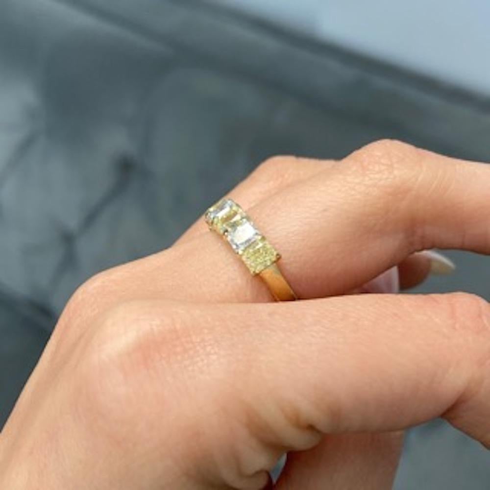 Alternating Fancy Yellow and White Elongated Radiant Diamond Half Eternity Band In New Condition For Sale In New York, NY